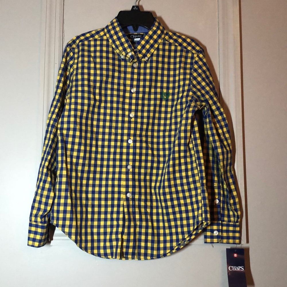 Button Down checkered blue and yellow long sleeve